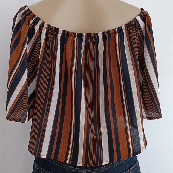 Fashion Nova Off-Shoulder Striped Crop Top - Picture 4 of 7